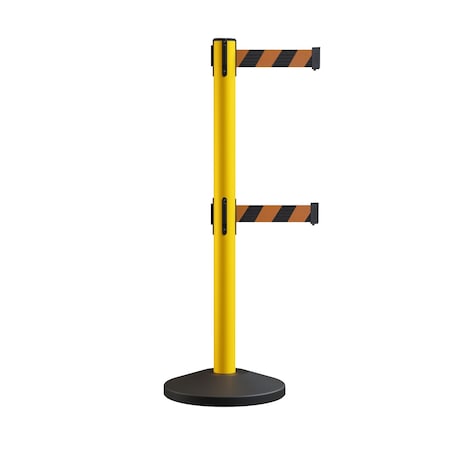 Montour Line Stanchion Double Belt Barrier Yellow Post  13ft. Black/Or Belt ES400D-YW-BOD-130